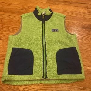 Patagonia Kids Deep Pile Sherpa Fleece Vest M(10) Boys Unisex Lime Green Navy